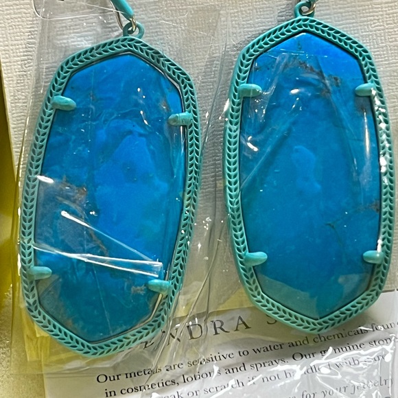 NWT Kendra Scott Danielle Earrings Aqua Howlite & Matte Blue Very Rare & Retired - Picture 5 of 7